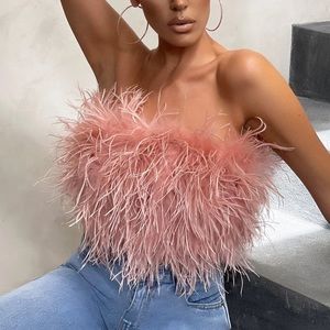 Club London Dream Daze Feather Bandeau Crop Top